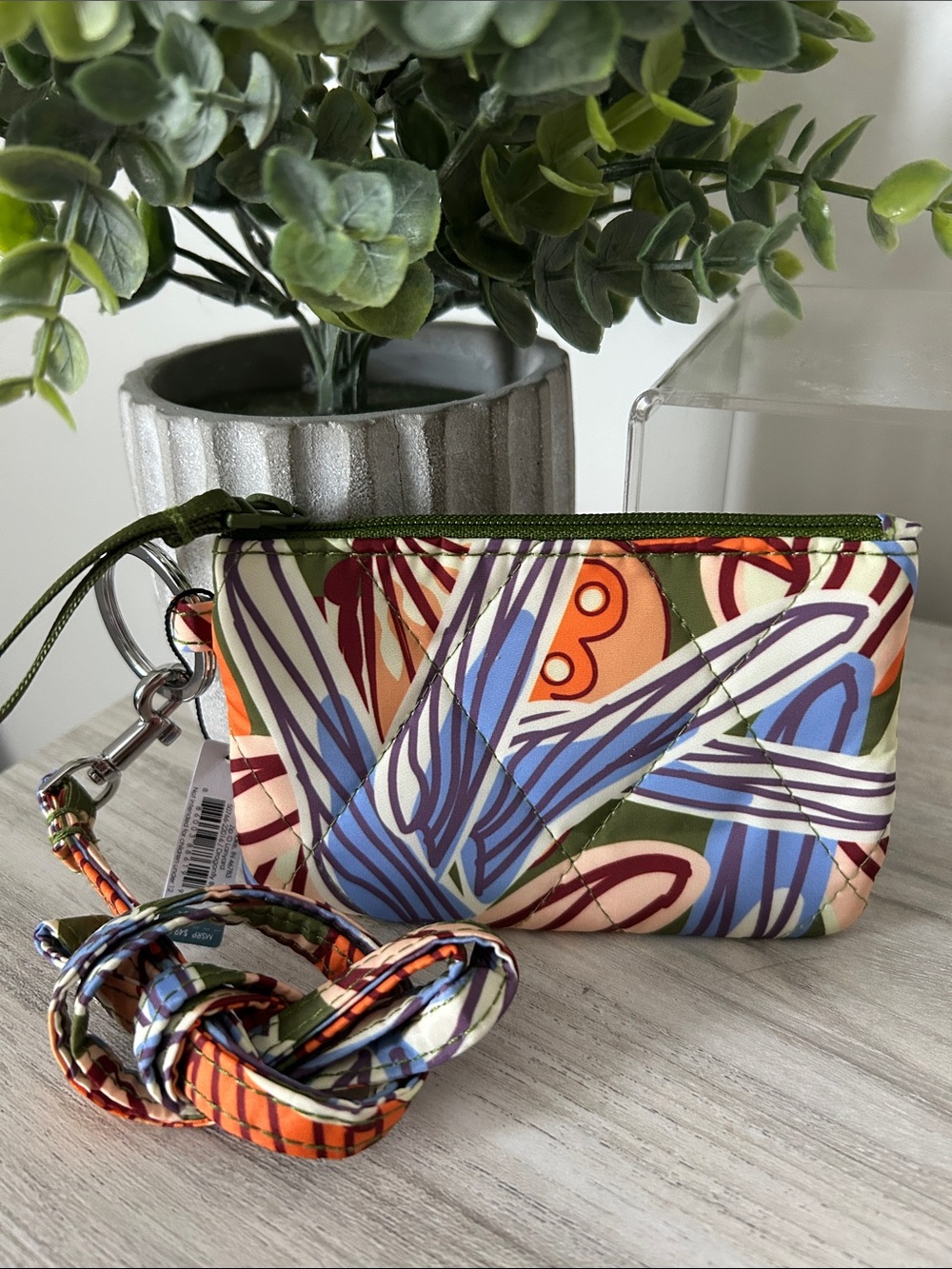 Vera Bradley Floral Multicolor Quilted lanyard -Green Trim NWT